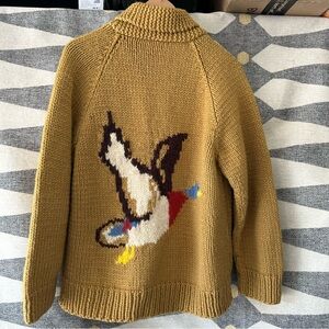 Women's Vintage Mustard Sweater Jacket with Duck Design size Medium